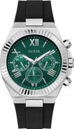 GUESS Round Silicone Strap Analog Watch, 44mm