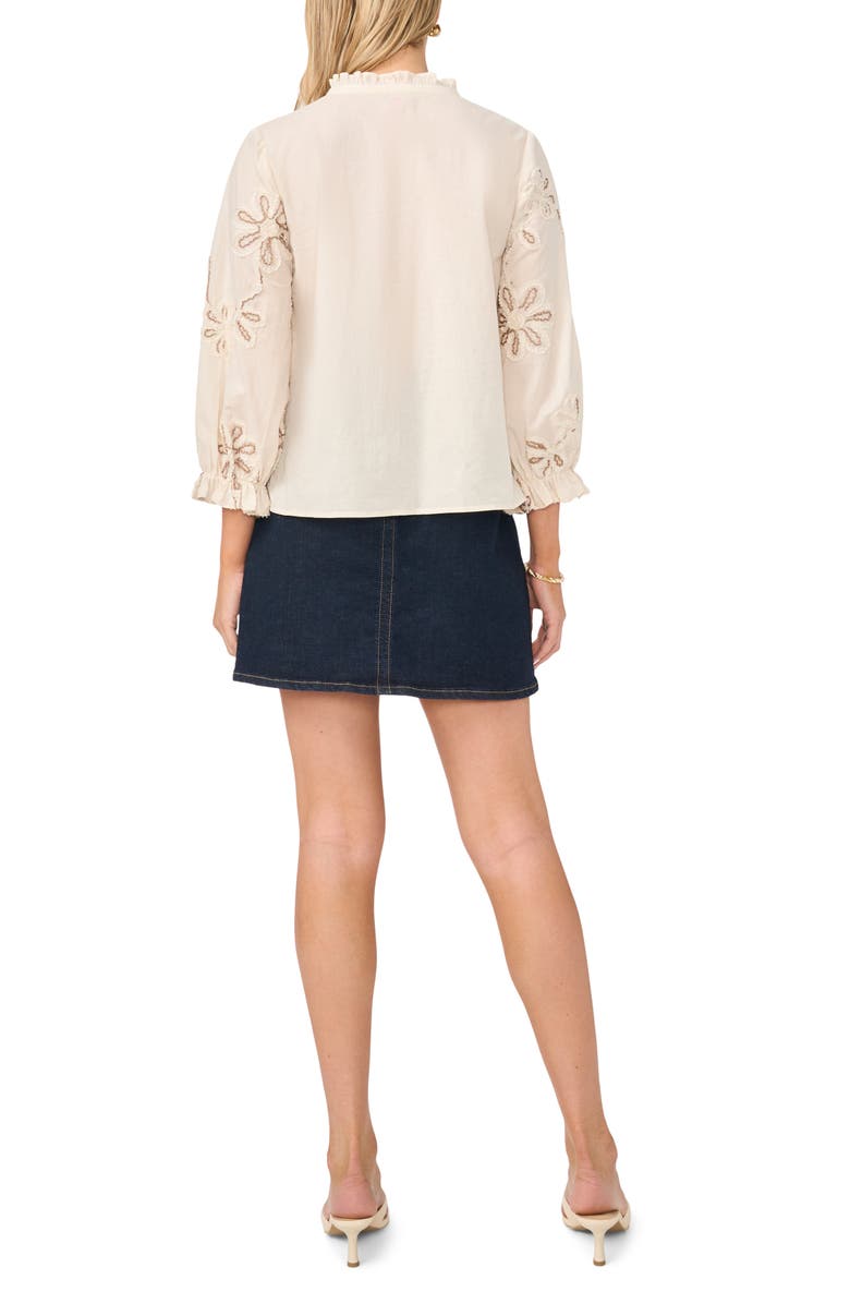 Vince Camuto Embroidered Tassel Tie Top, Alternate, color, New Ivory