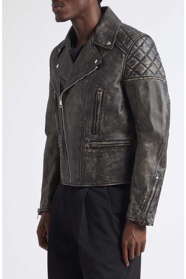 Sunflower Back Leather Biker Jacket, Alternate, color, FADED BLACK