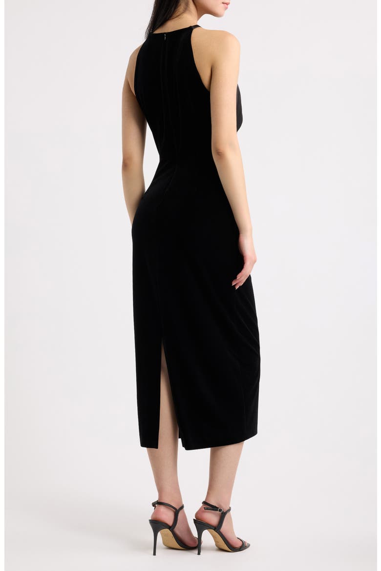 Satin & Velvet Cocktail Midi Dress, Alternate, color, BLK