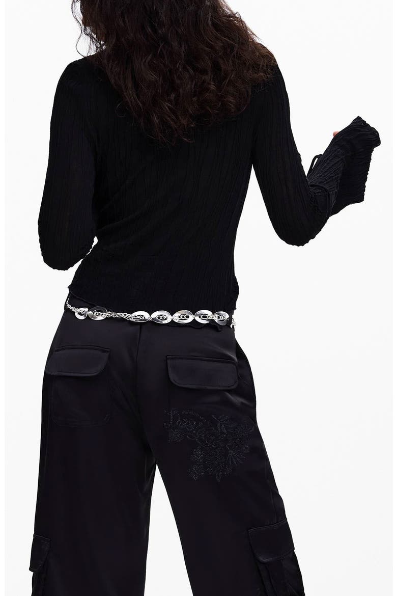 Tie Sleeve Rib Top, Alternate, color, BLACK