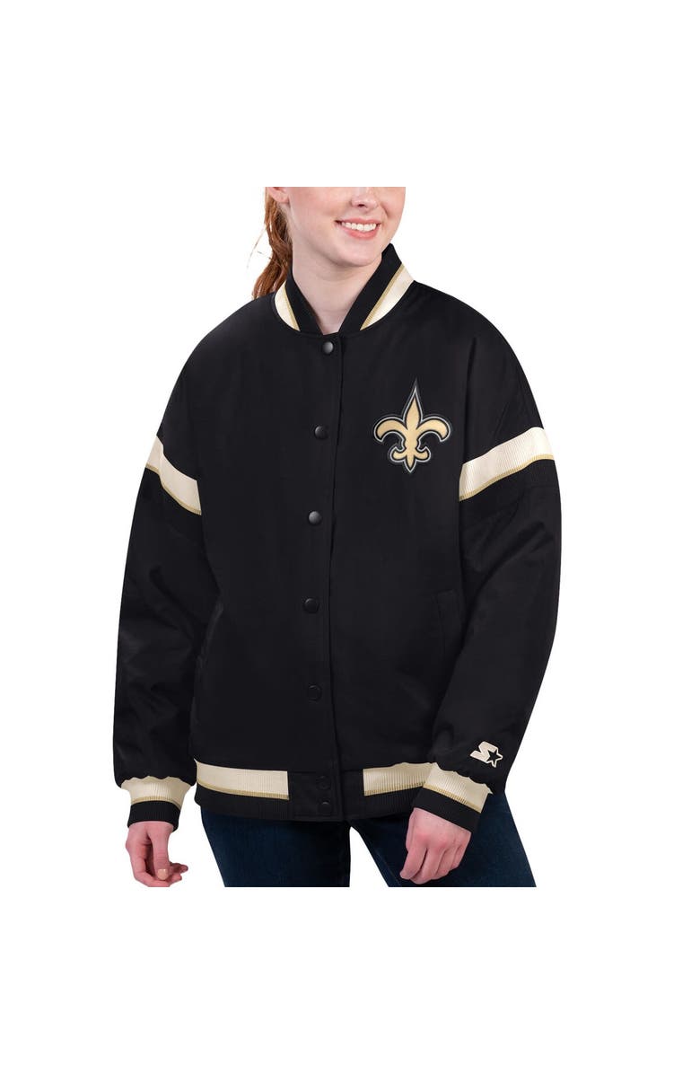 STARTER Women's Starter Black New Orleans Saints Tournament Full-Snap Varsity Jacket, Main, color, 