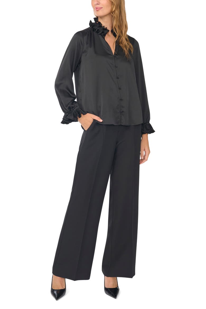 Pleated Ruffle Satin Top, Alternate, color, RICH BLACK