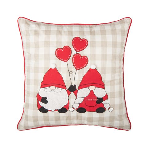 Gnomes w/ Heart Balloons Embroidered Valentine's Day Accent Throw Pillow 18" x 18"