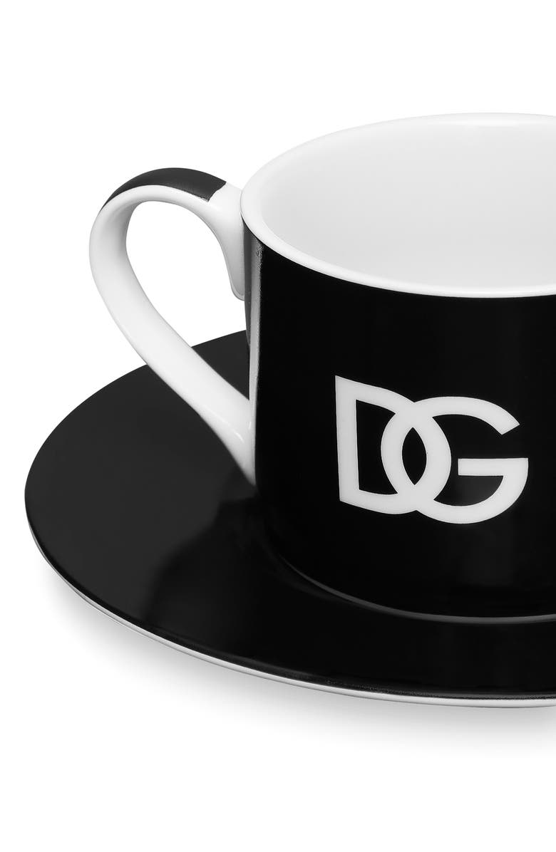 Dolce&Gabbana Set of 2 DG Logo Teacups & Saucers, Alternate, color, Black