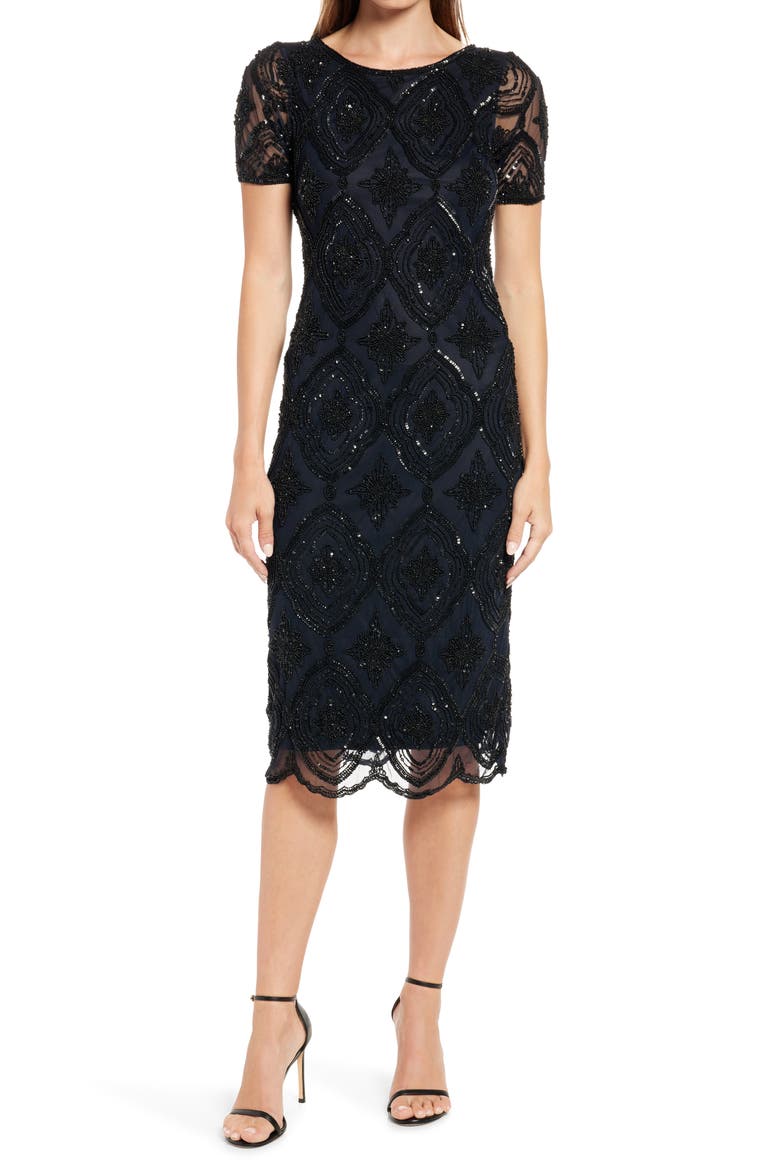 Stain Glass Beaded Cocktail Dress, Main, color, BLACK