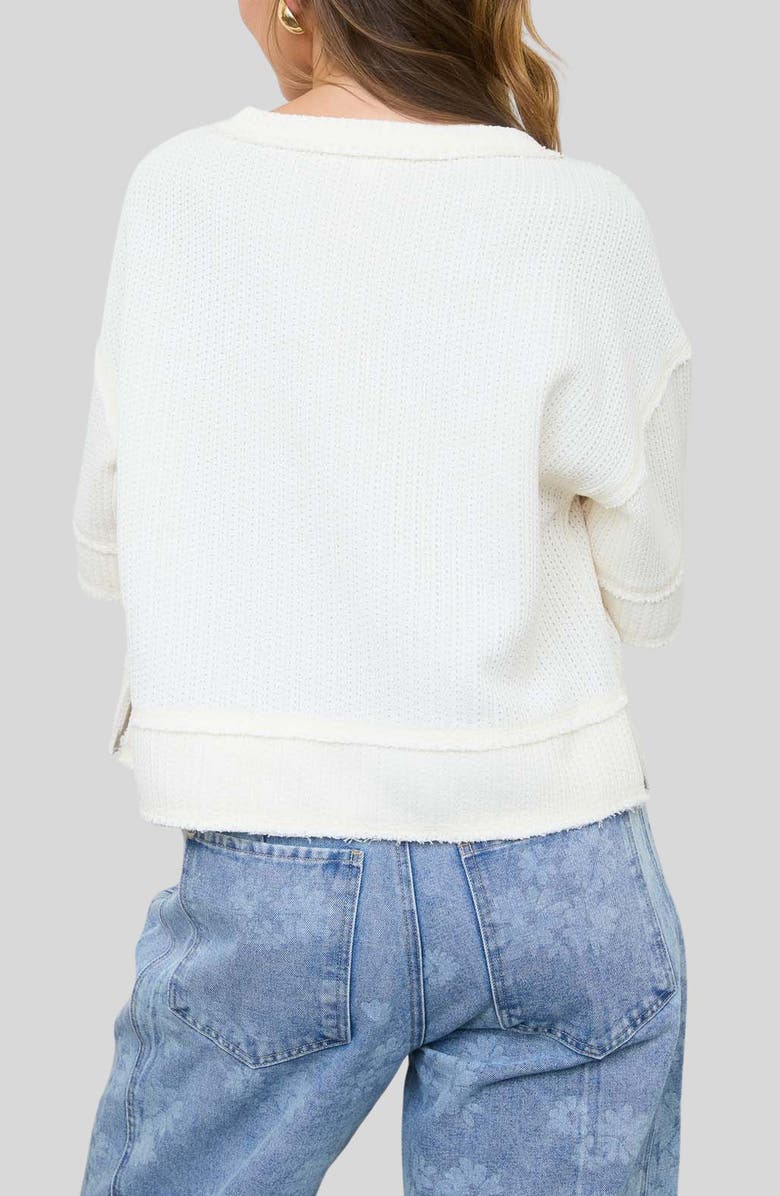 Blu Pepper Elbow Length Waffle Knit Henley Top, Alternate, color, Cream