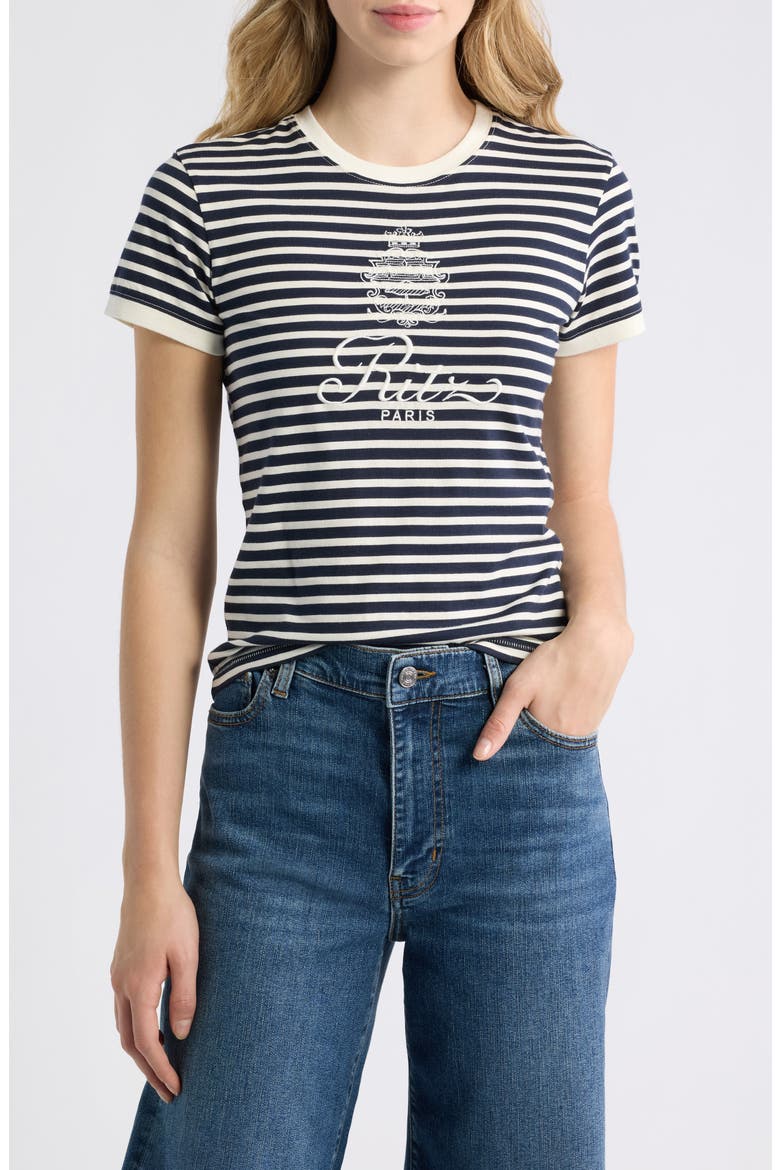 x The Ritz Paris Stripe Logo Graphic Baby Tee, Main, color, NAVY MULTI