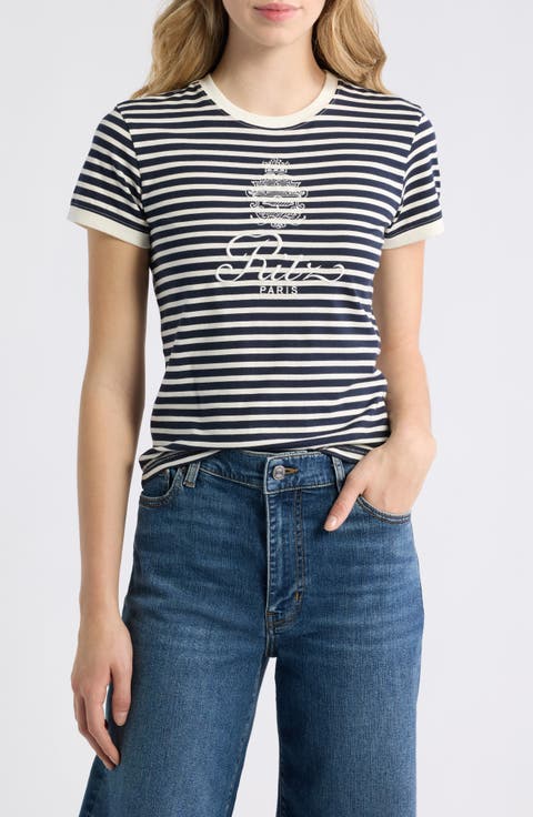 x The Ritz Paris Stripe Logo Graphic Baby Tee