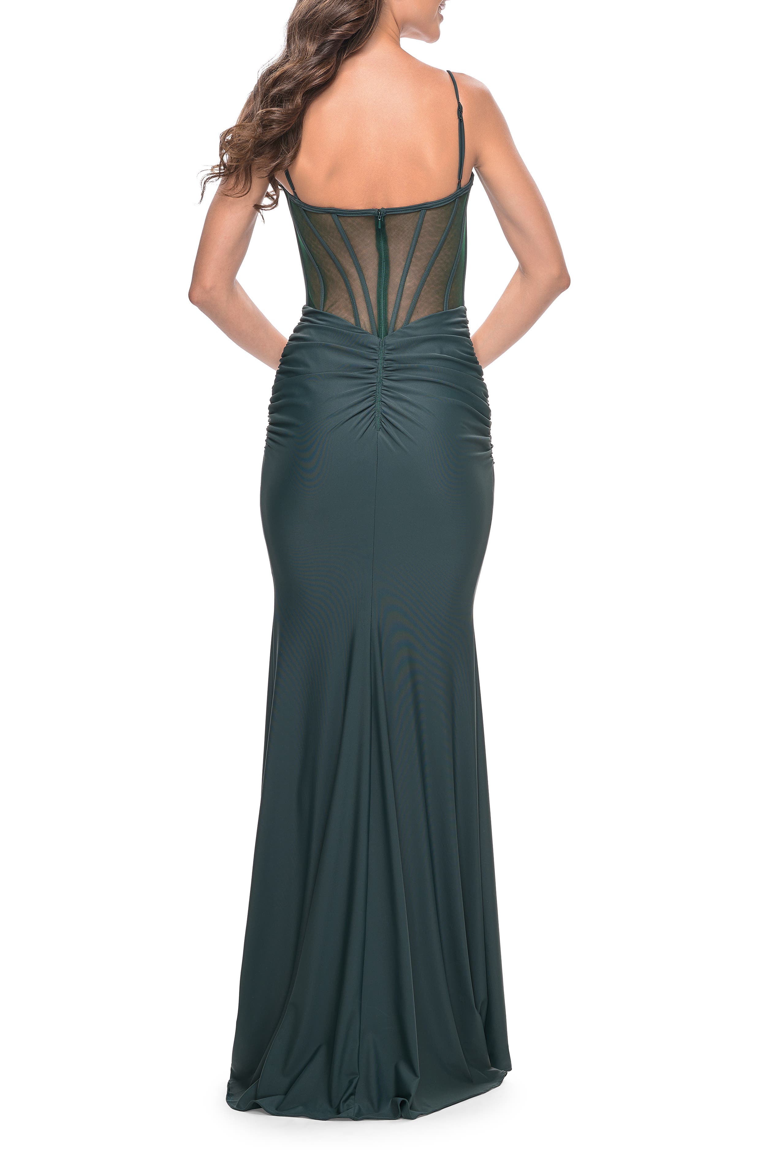La Femme Jersey Dress with Bustier Top and Illusion Back (Women ...