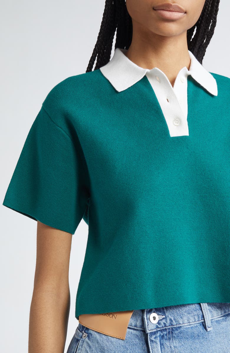 JW Anderson Logo Embroidered Stretch Cotton Crop Polo, Alternate, color,