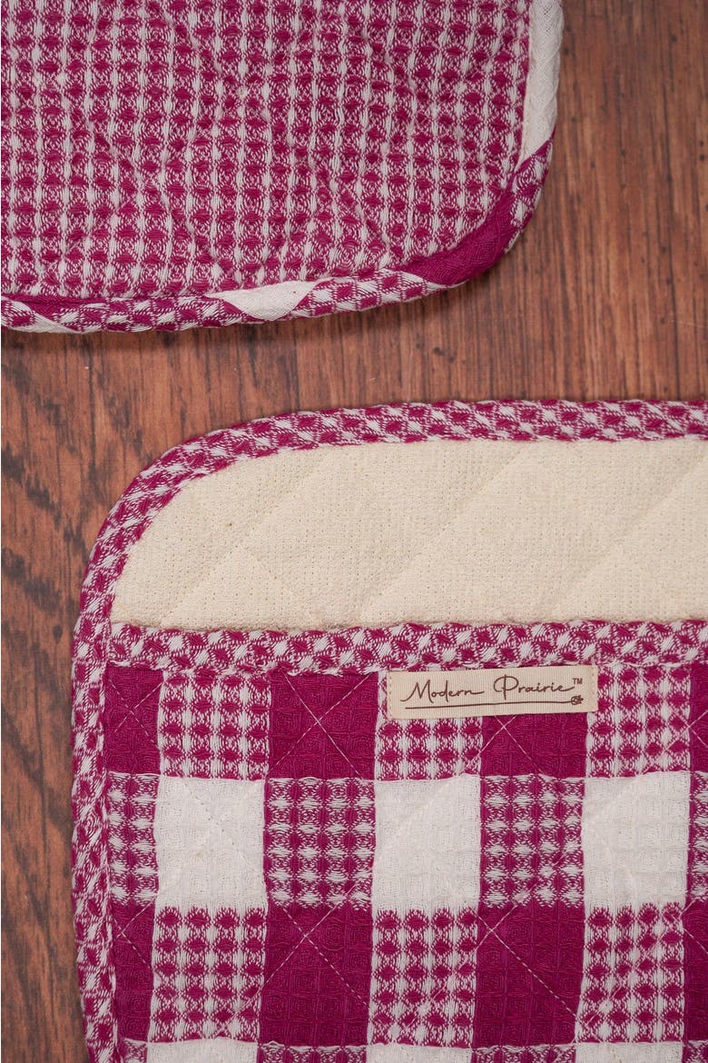 Prairie Essentials Pocket Potholders in Berry Plaid, Set of 2, Alternate, color, Berry