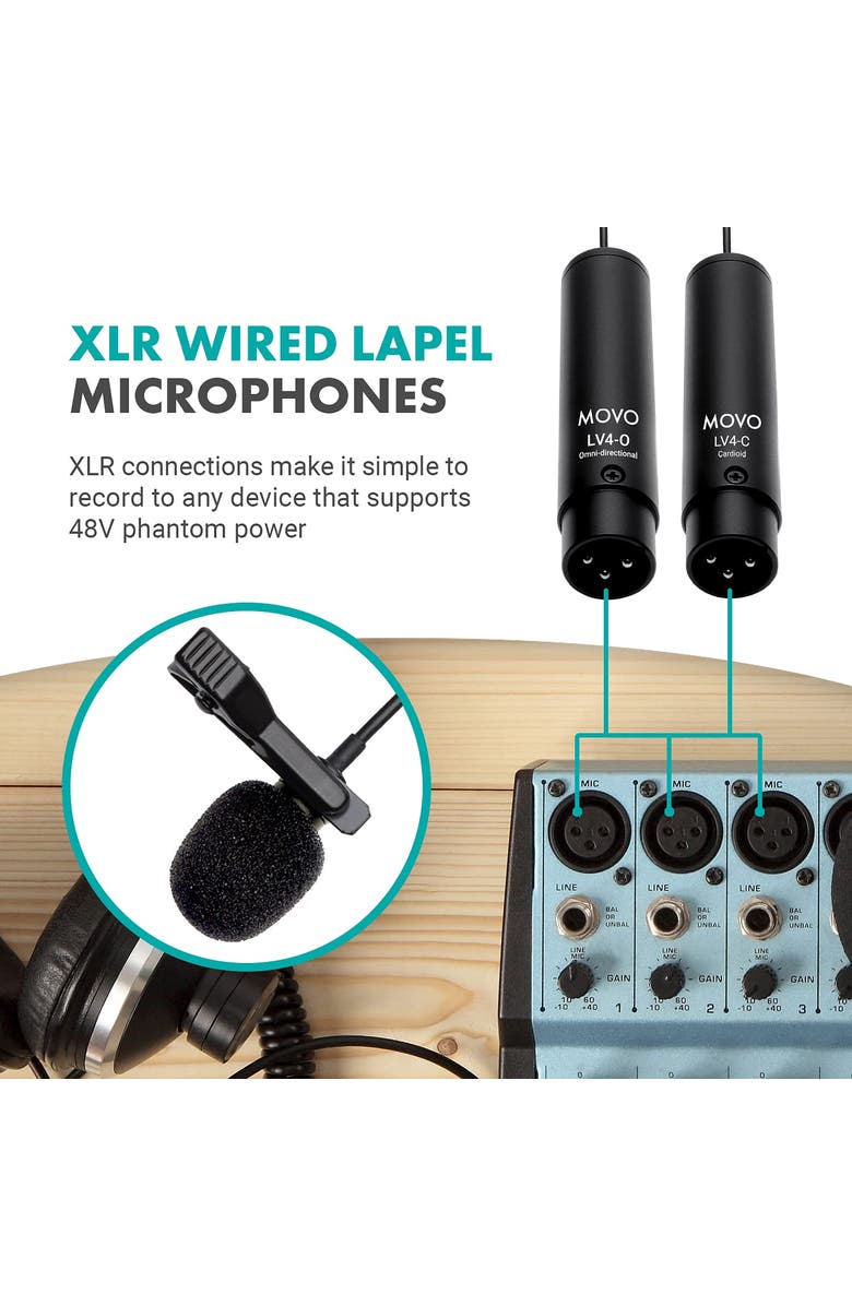 MOVO LV4-C Cardioid XLR Lavalier Microphone - Phantom Powered, Alternate, color, Black
