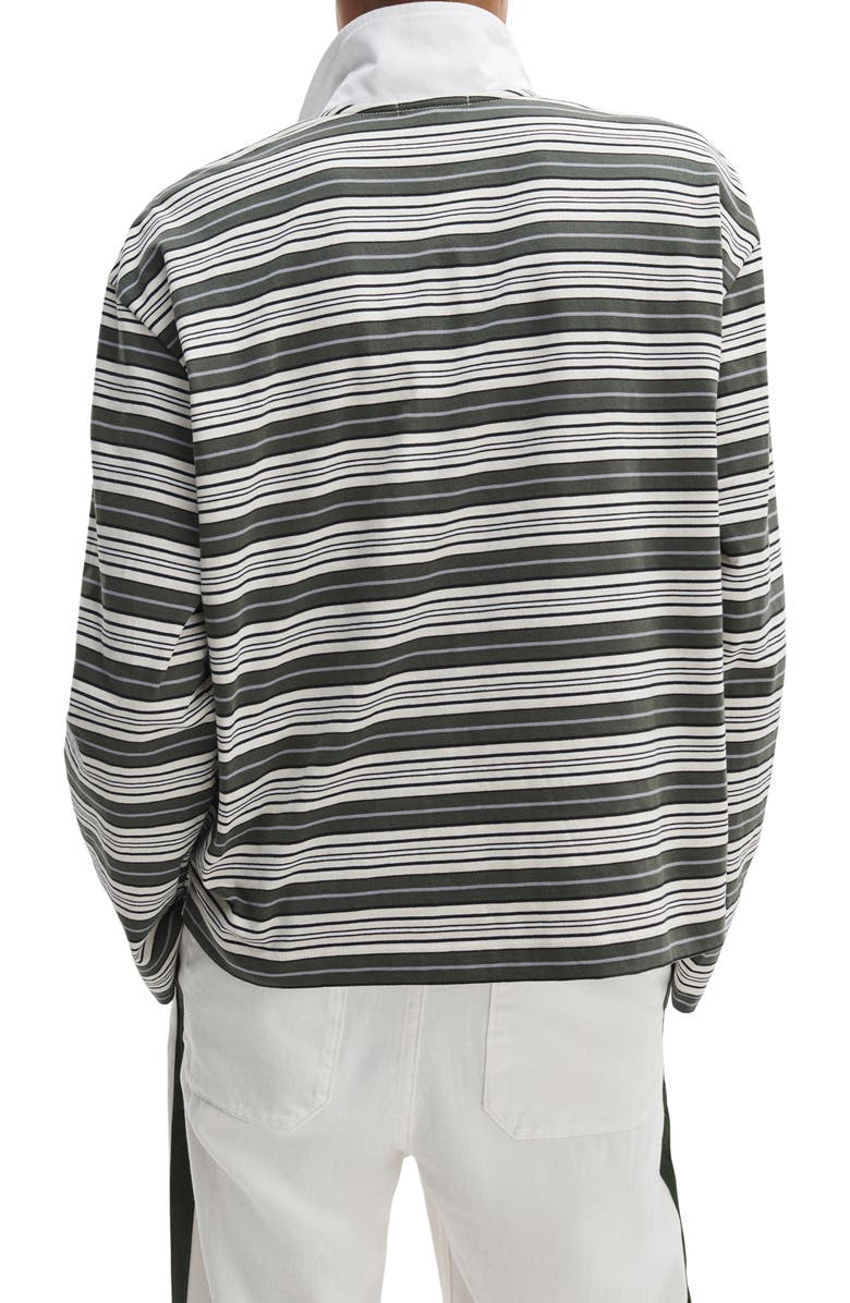rag & bone Kelly Stripe Long Sleeve Cotton Polo, Alternate, color, Green Multi