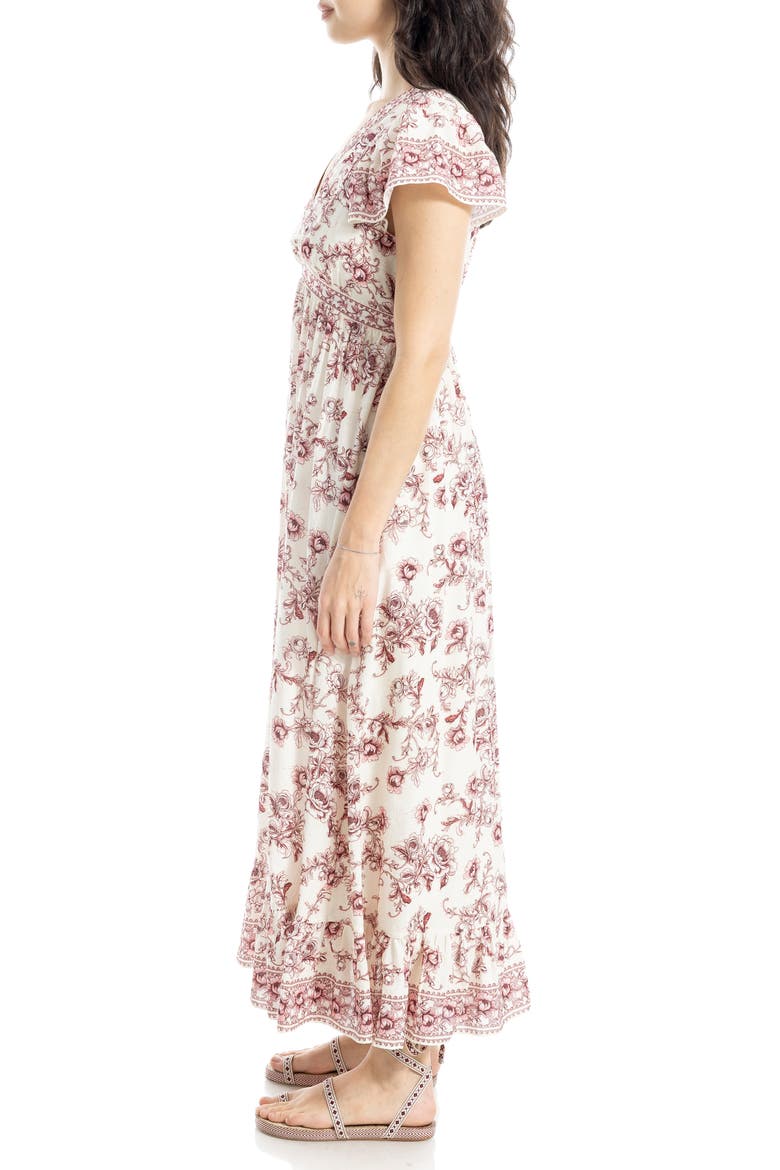 Floral Flutter Sleeve Maxi Dress, Alternate, color, ECRU/RED BLOOMING BRANCH TOILE