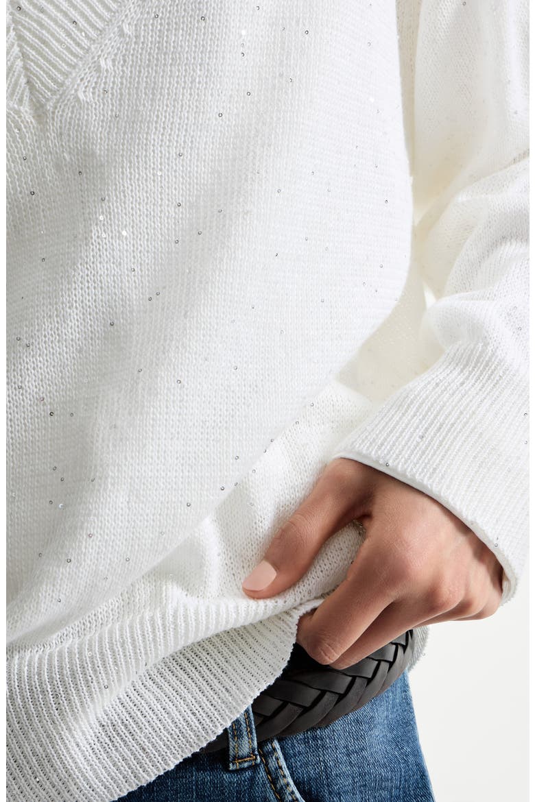 Linen and cotton Diamond yarn sweater, Alternate, color, White