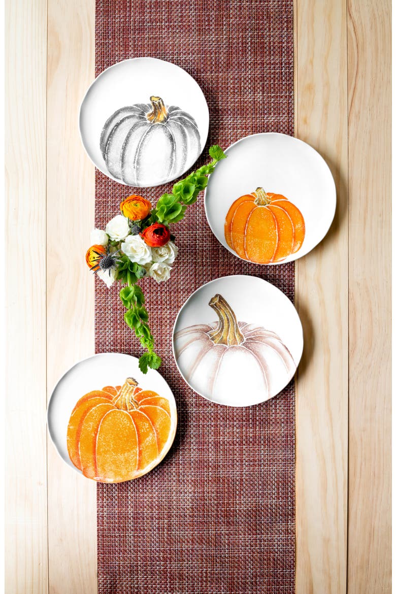 Pumpkins Set of 4 Assorted Plates, Alternate, color, WHITE