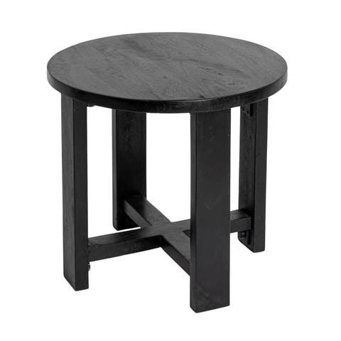 Elegant Acacia Trestle Round End Table, Black
