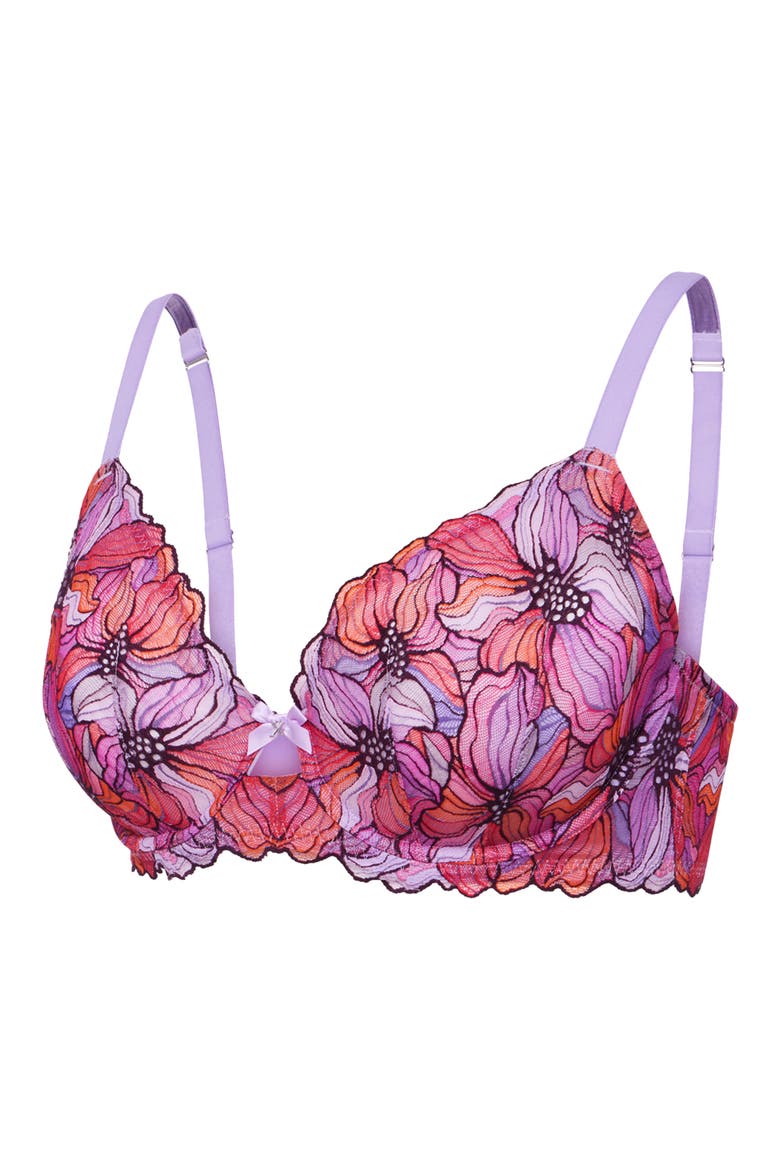 Mosaic Floral Lace Unlined Demi Bra, Alternate, color, PURPLE OPAL
