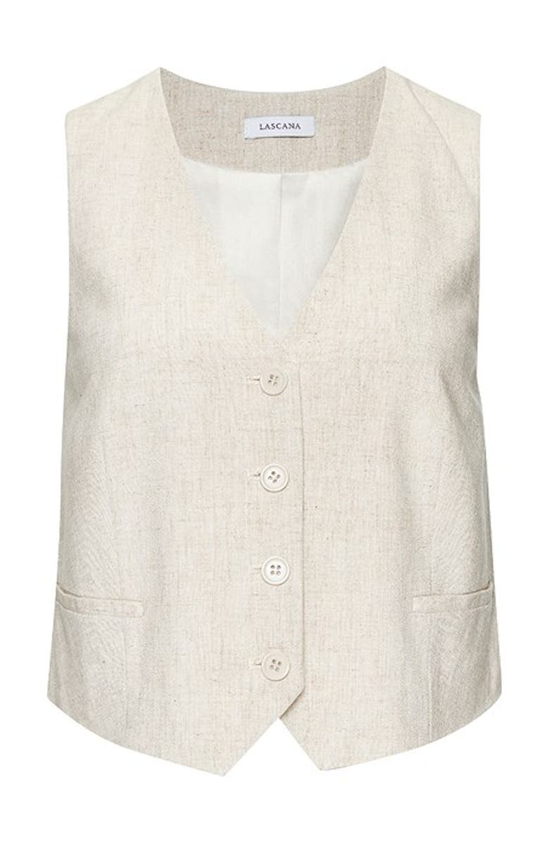 LASCANA Women's Linen Button Up Vest, Alternate, color, Sand