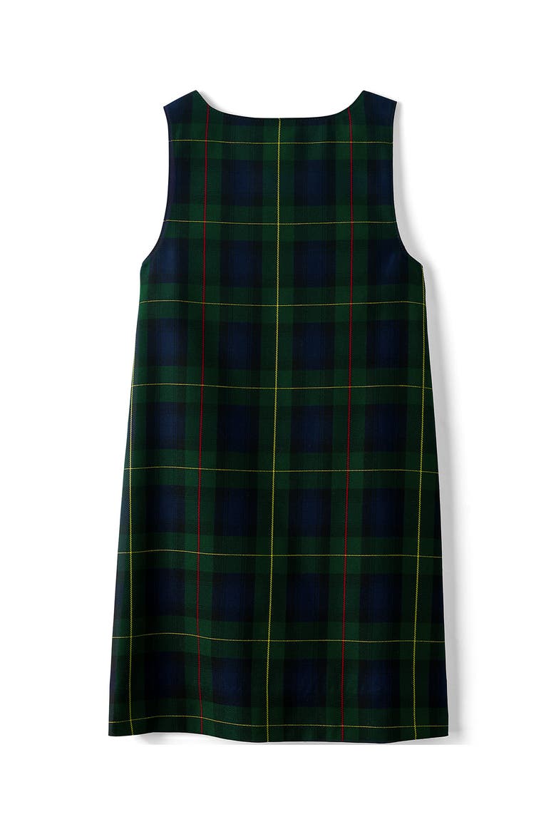 Girls Plaid Button Shoulder Patch Pocket Jumper, Alternate, color, Hunter/Classic Navy Plaid