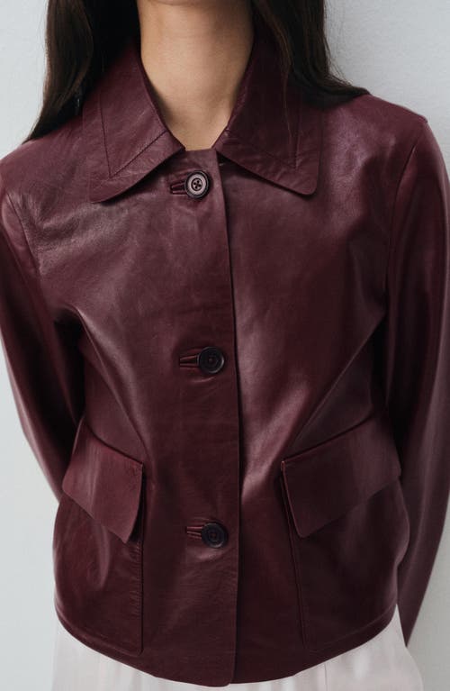 Mango Leather Button-up Jacket In Burgundy