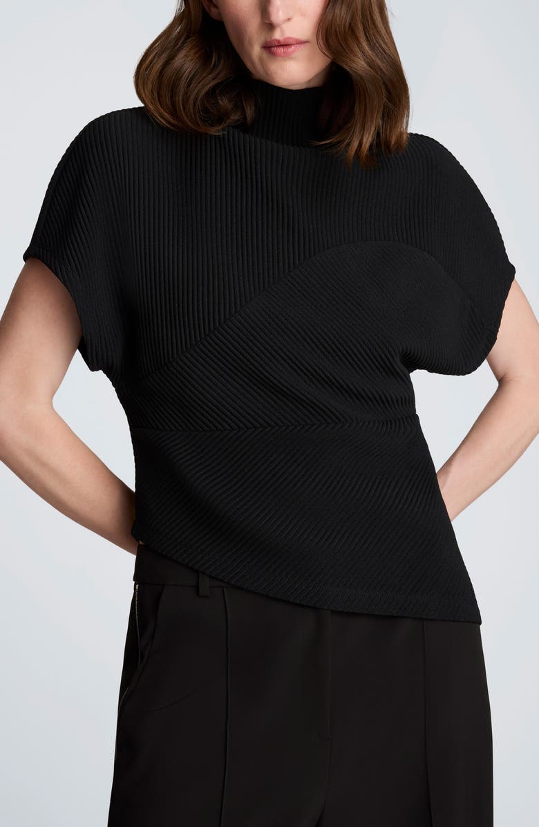 Kenneth Cole Asymmetric Mock Neck Rib Knit Top, Main, color, Black