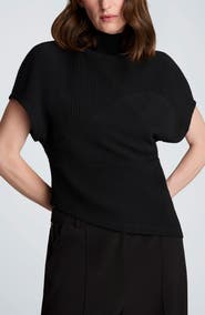 Kenneth Cole Asymmetric Mock Neck Rib Knit Top