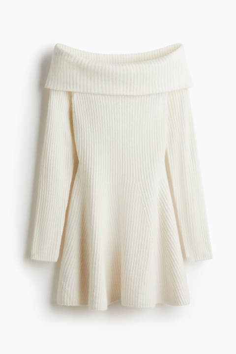 Rib-knit Off-the-shoulder Dress