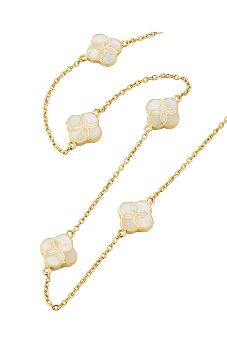 Jan Leslie Sterling With 18K Gold Overlay And Gemstones Five Petal Station Necklace, Alternate, color, White