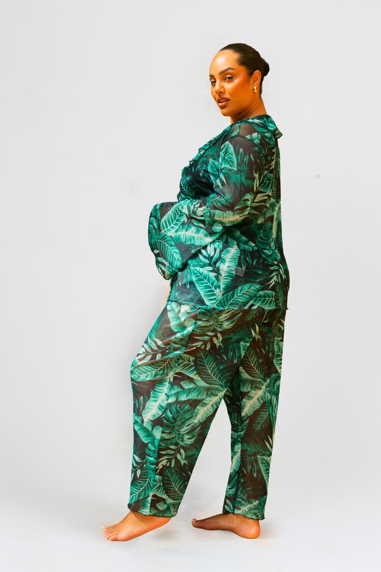 Palm Print Wide Leg Resort Pants, Alternate, color, Green