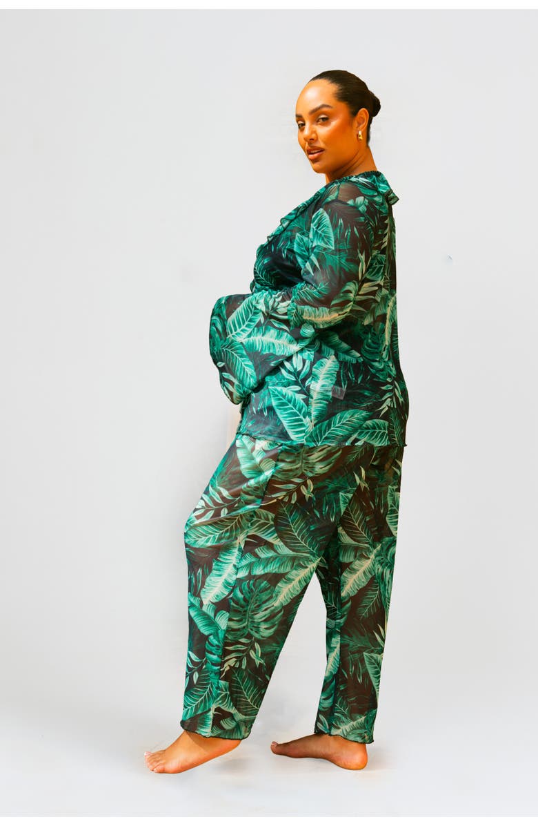 FASHION-SZN CURVE Palm Print Wide Leg Resort Pants, Alternate, color, Green