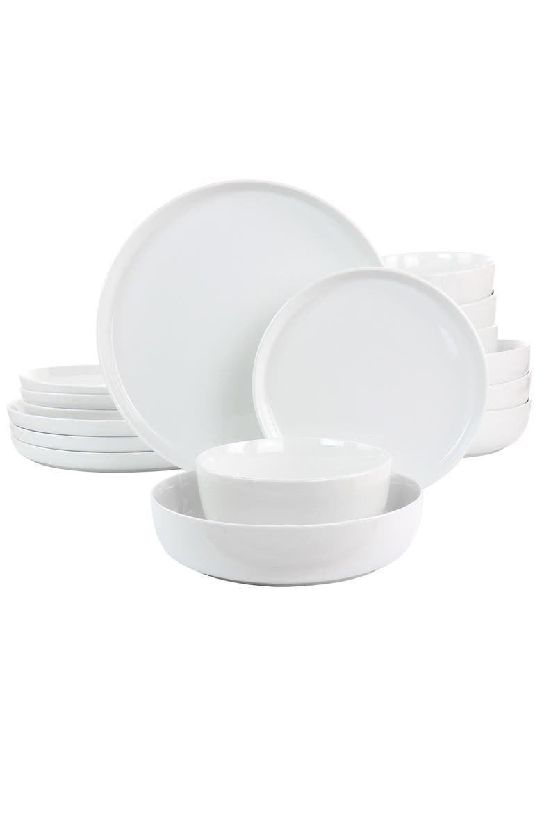 White Deco 16 Piece Fine Ceramic Dinnerware Set, Main, color, White