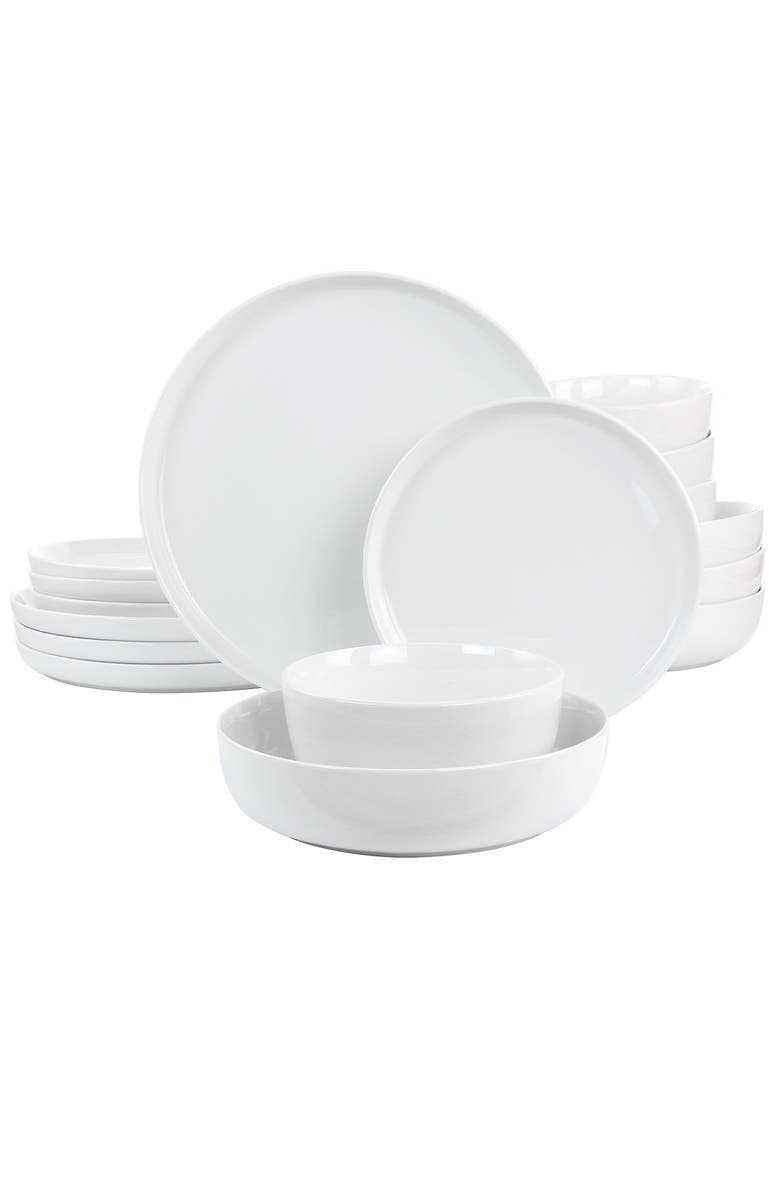 Gibson Home White Deco 16 Piece Fine Ceramic Dinnerware Set, Main, color, White