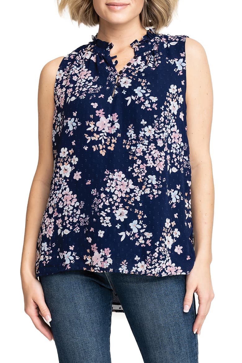 Respect the Ruffle Sleeveless Top, Main, color, NAVY BOUQUET PRT