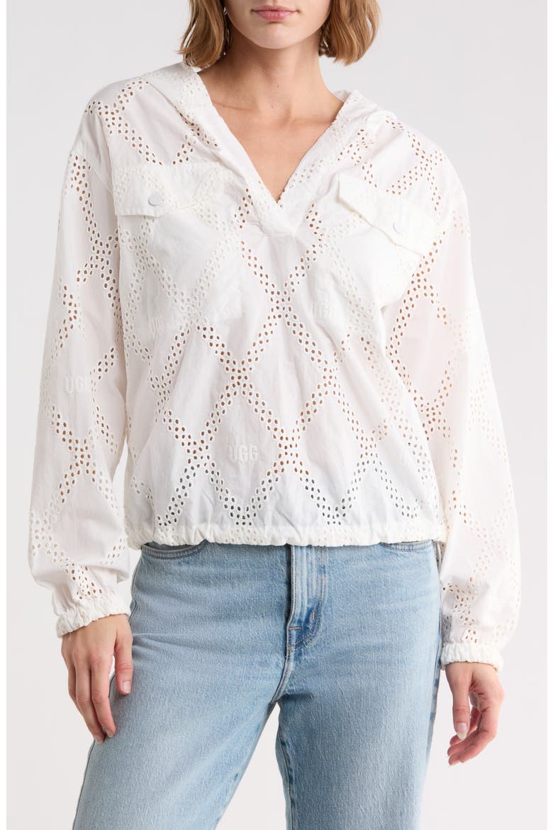 Jessamine Eyelet Hooded Pullover, Main, color, WHITE