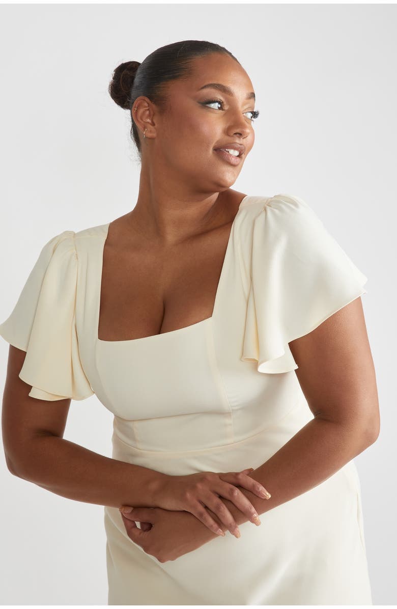 Six Stories Square Neck Crepe Bridesmaid Dress, Alternate, color, Almond