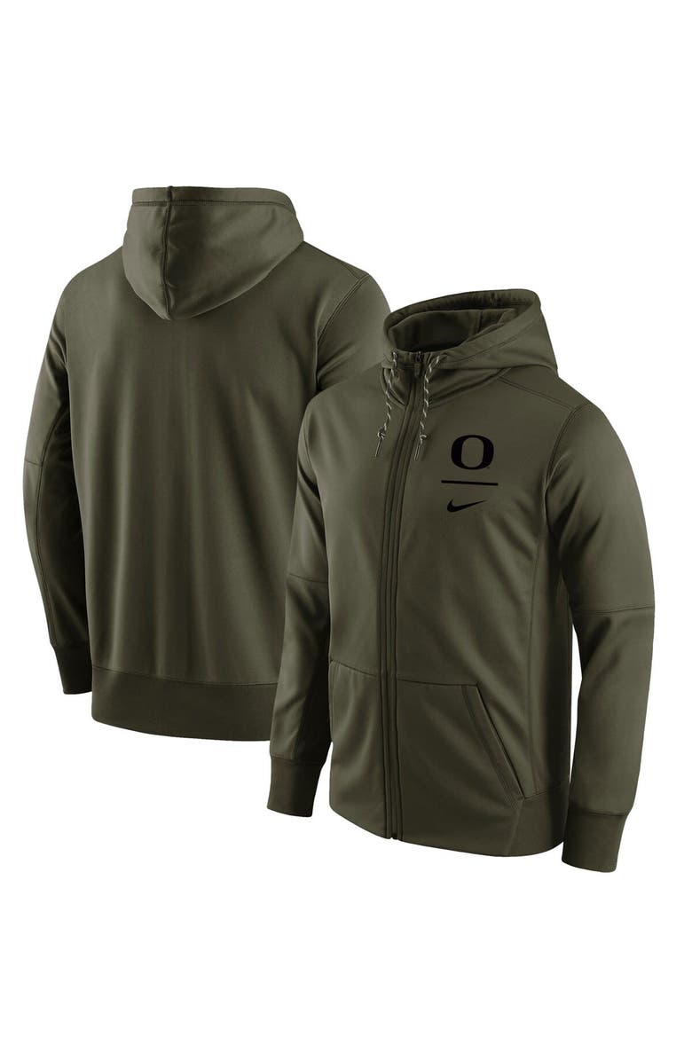 Nike Men's Nike Olive Oregon Ducks Tonal Logo Stack Performance Full-Zip Hoodie, Main, color, 