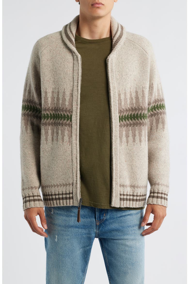 Sawtooth Buck Lambswool Blend Zip Cardigan, Main, color, SAWTOOTH OATMEAL