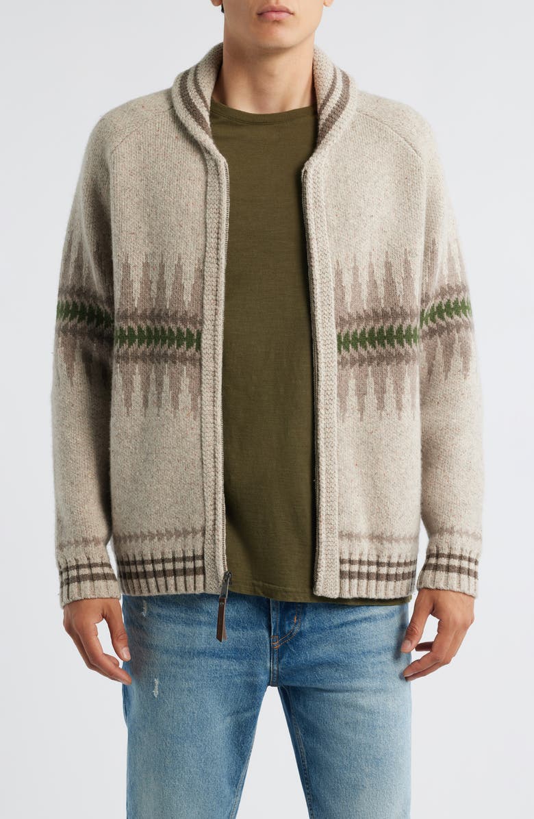 Pendleton Sawtooth Buck Lambswool Blend Zip Cardigan, Main, color, Sawtooth Oatmeal
