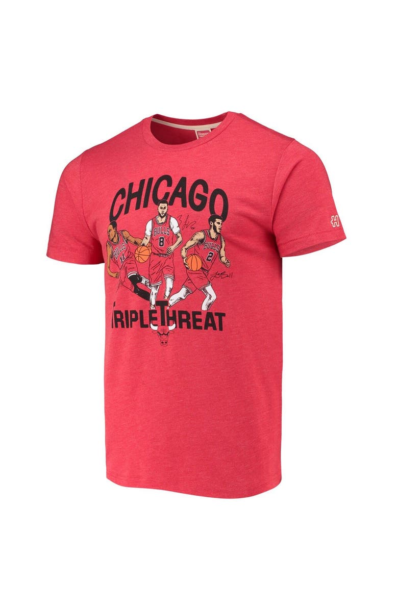 Homage Men's Homage DeMar DeRozan/Zach LaVine/Lonzo Ball Heathered Red Chicago Bulls Triple Threat Player Tri-Blend T-Shirt, Alternate, color,