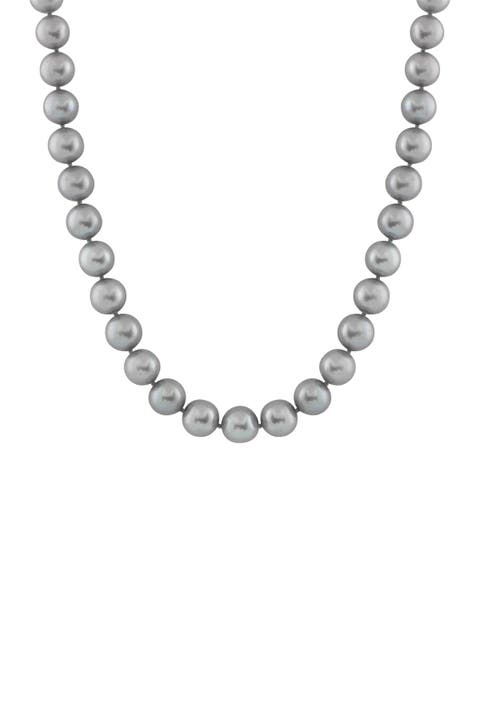 14K White Gold 7-8mm Dyed Gray Pearl Necklace