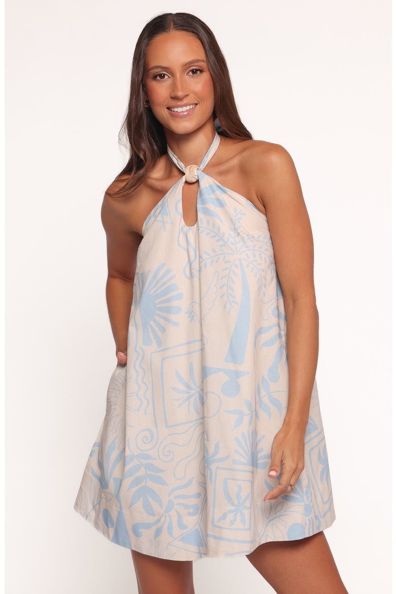 Elira Mixed Print Cotton Halter Minidress, Alternate, color, BLUE SOLEIL