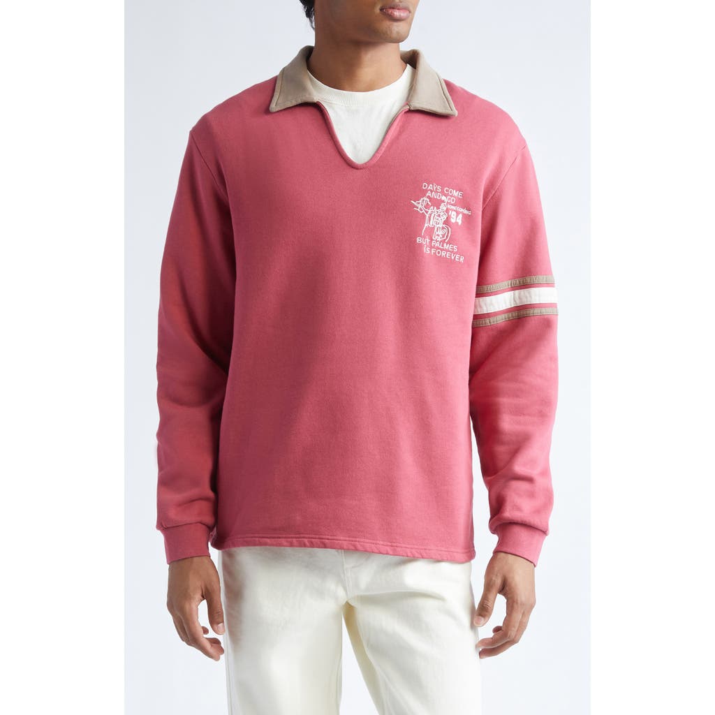 Palmes Forever Open Long Sleeve Rugby Polo In Pink
