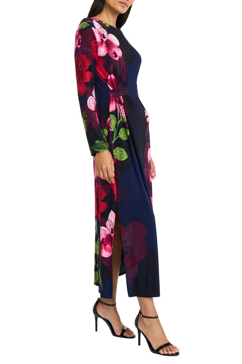 Floral Print Long Sleeve Maxi Dress, Alternate, color, NAVY/ FLAME