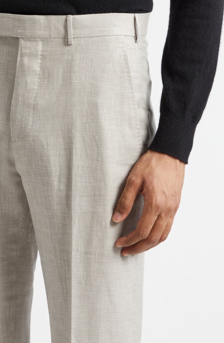 ZEGNA Flat Front Wool, Linen & Silk Trousers, Alternate, color, Light Beige