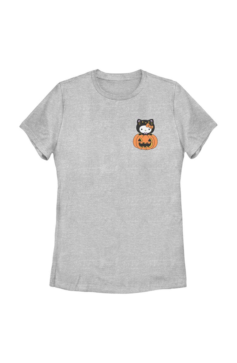 Hello Kitty Women's Hello Kitty Halloween Pumpkin and Kitty Pocket Graphic T-Shirt, Main, color, Athletic Heather