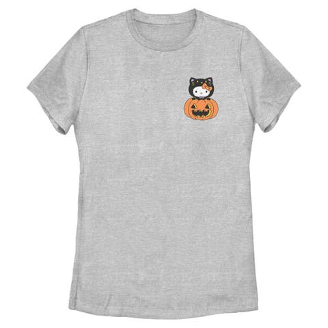 Women's Hello Kitty Halloween Pumpkin and Kitty Pocket  Graphic T-Shirt