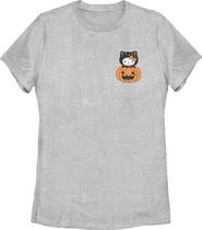 Hello Kitty Women's Hello Kitty Halloween Pumpkin and Kitty Pocket Graphic T-Shirt