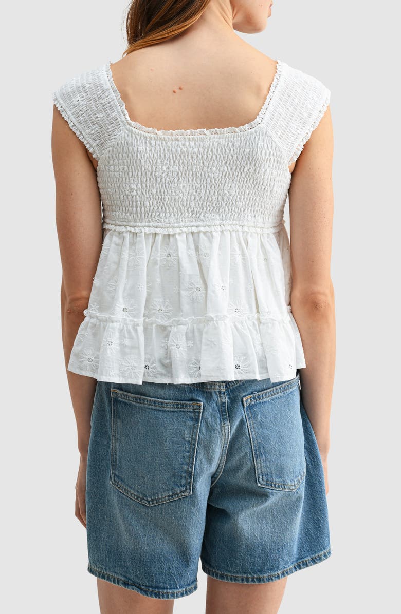 All in Favor Smocked Cap Sleeve Embroidered Cotton Top, Alternate, color, Off White